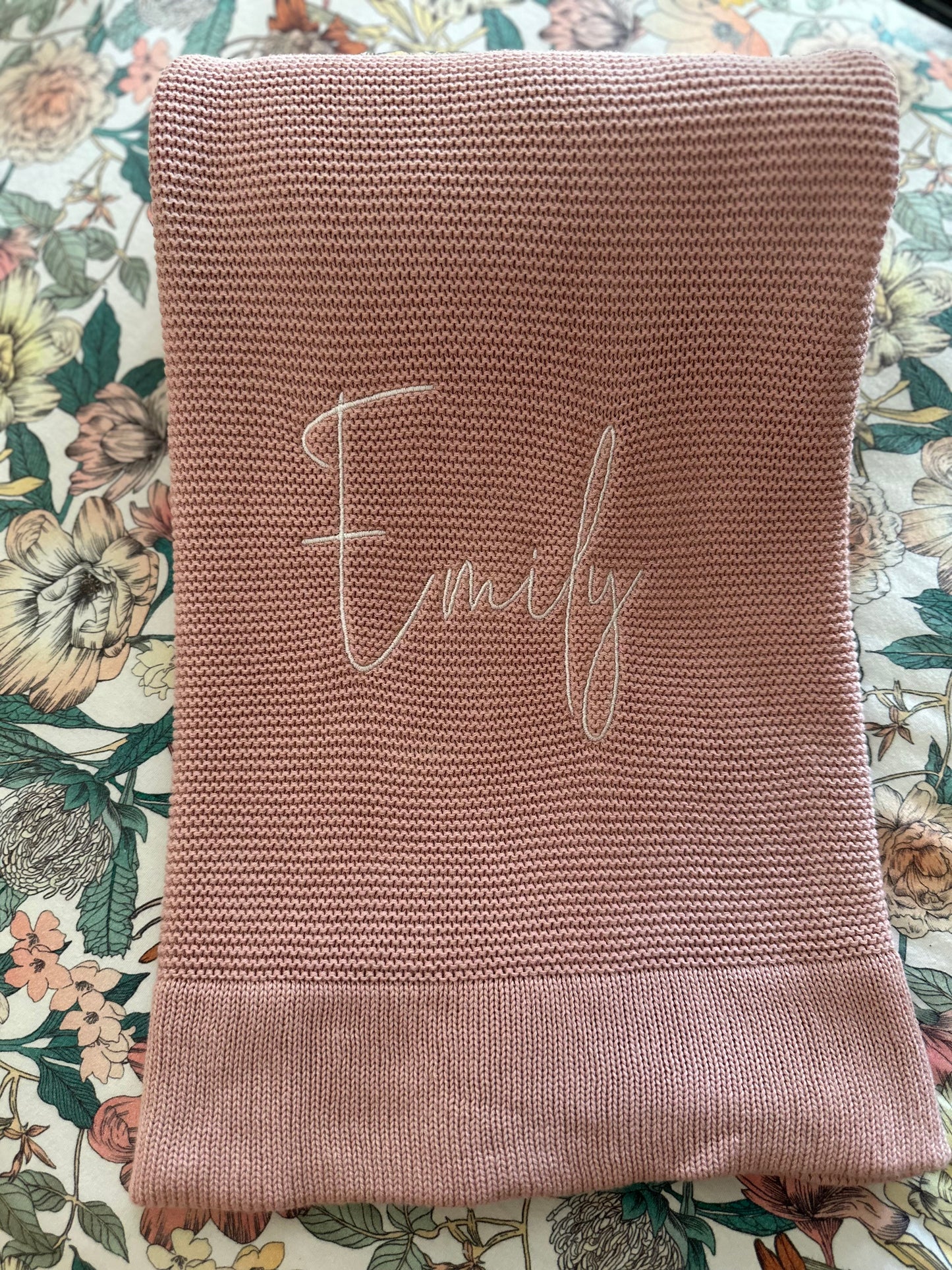 Dusty pink personalised baby blanket