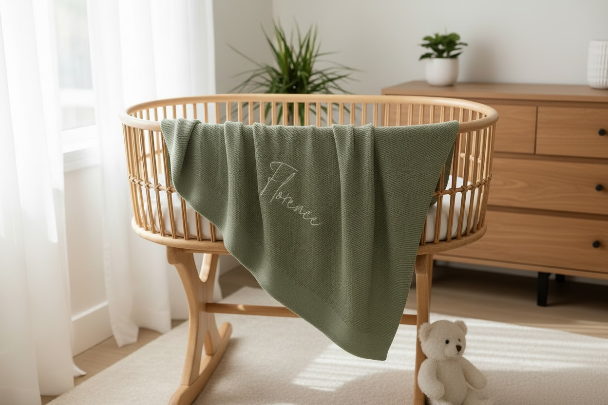Green personalised baby blanket