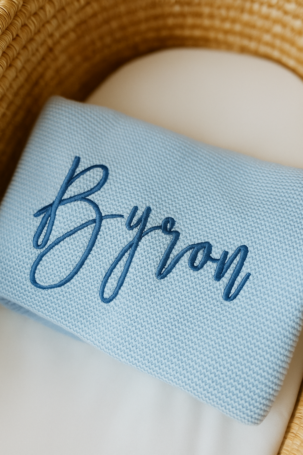 Light blue personalised baby blanket
