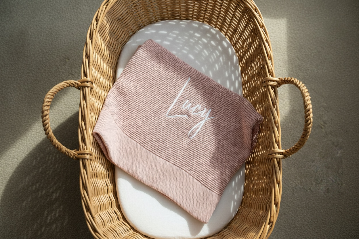 Dusty pink personalised baby blanket