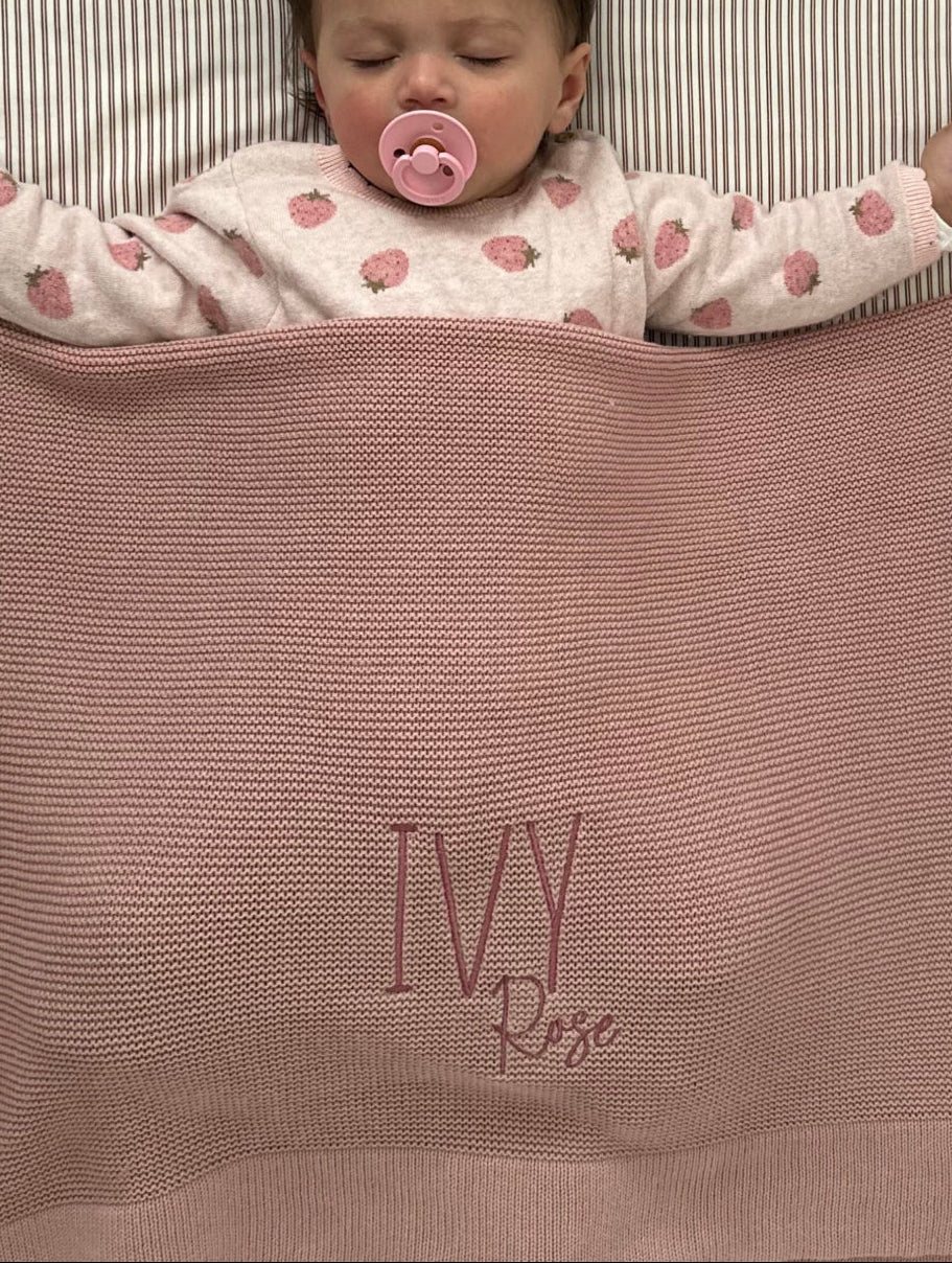 Dusty pink personalised baby blanket