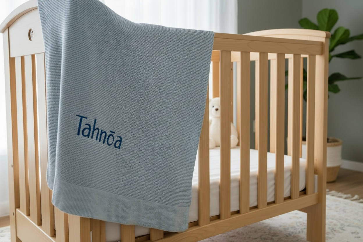 Light blue personalised baby blanket