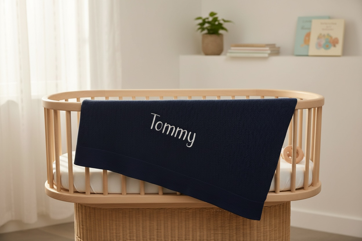 Navy personalised baby blanket